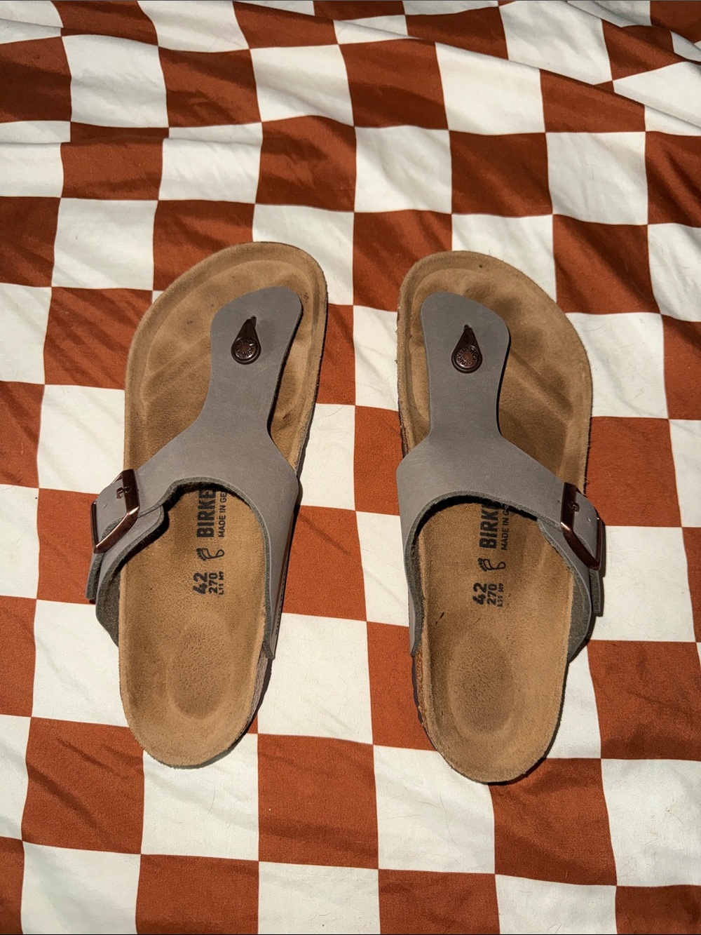 Birkenstock Taupe/Beige Thong Sandals with Buckle